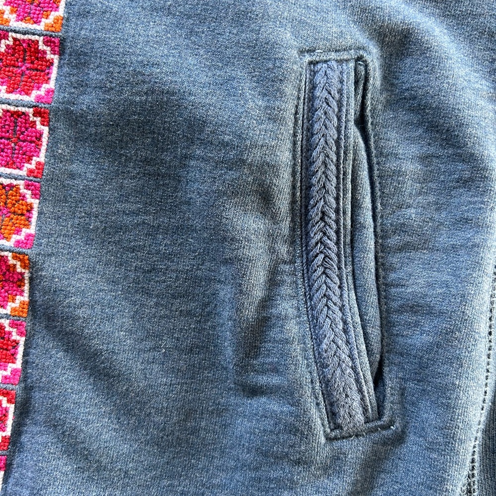 Lucky Brand Blue Zip Hoodie with Pink & Orange Embroidered Trim & Beaded String - Picture 7 of 16